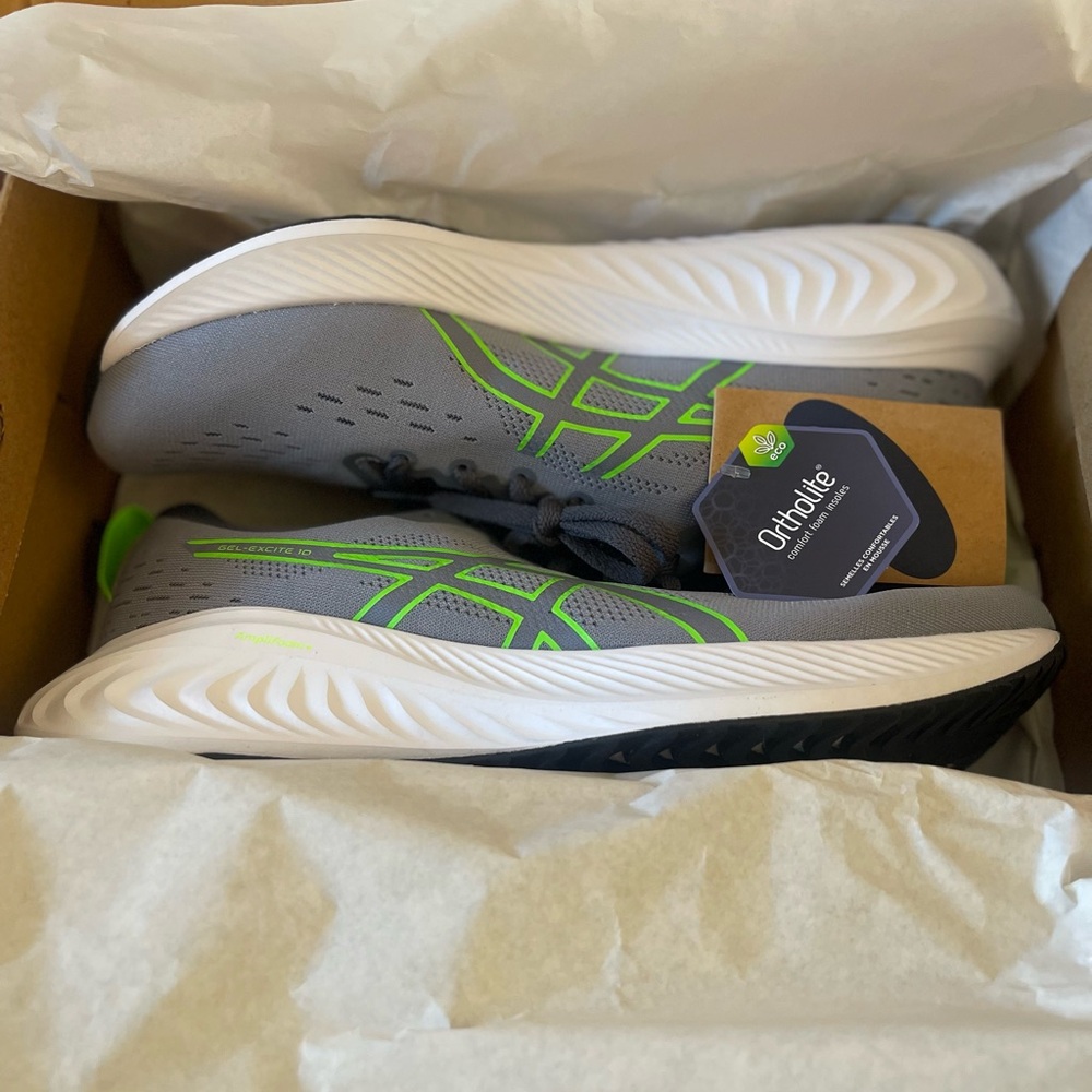ASICS Gray and Neon Green Athletic Shoes